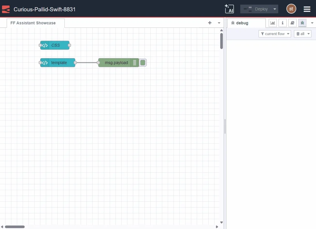 FlowFuse AI Assistant generating CSS to style input fields with green LCD calculator display appearance
