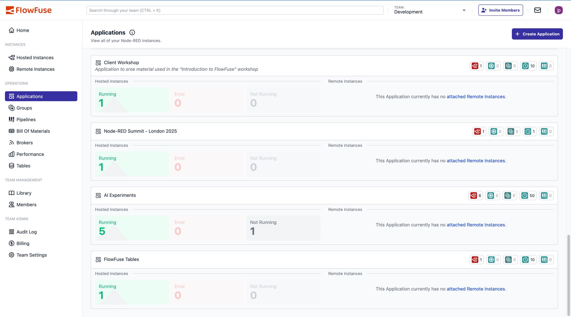 Screenshot of New Applications Page