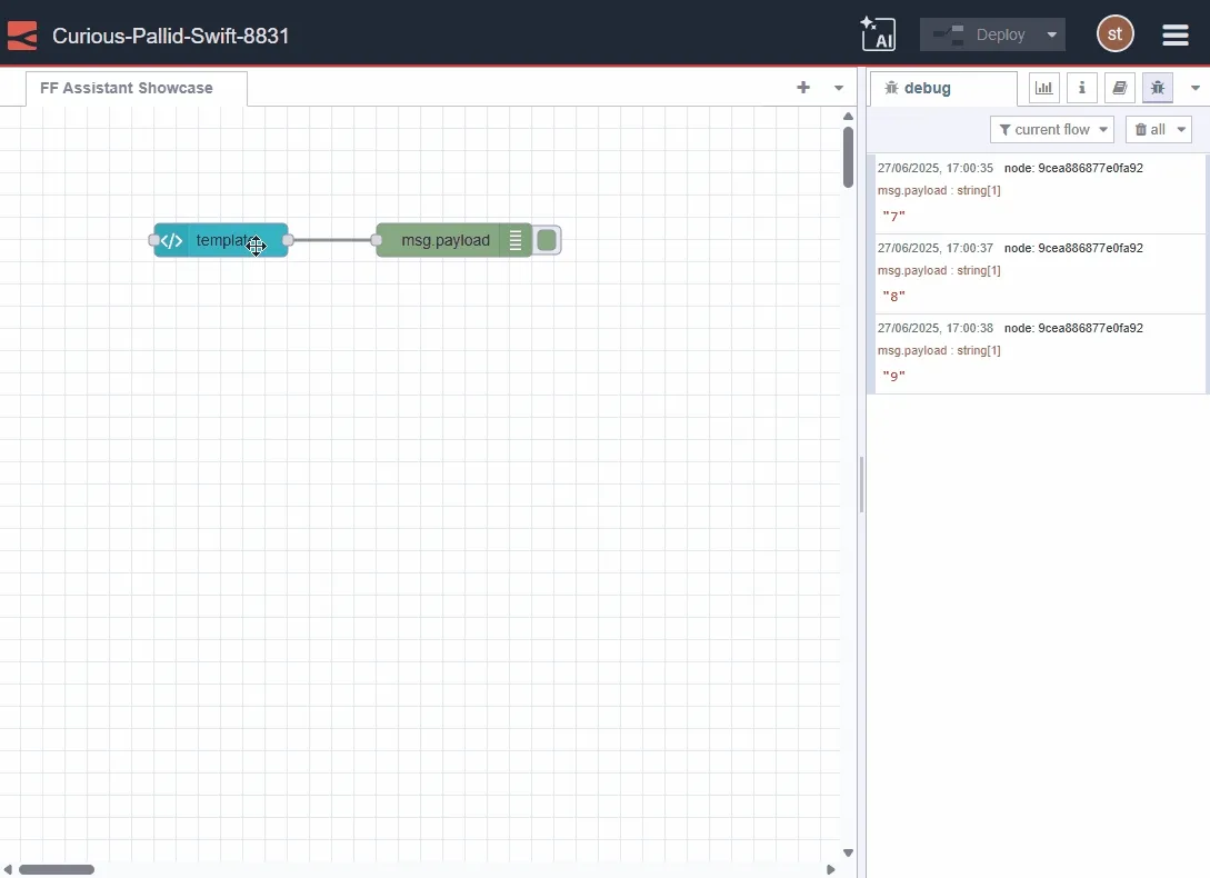 Animated GIF showing the Assistant building HTML & VUE template code