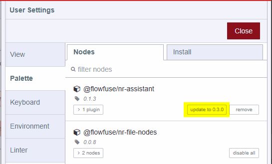 Updating assistant on Node-RED 4