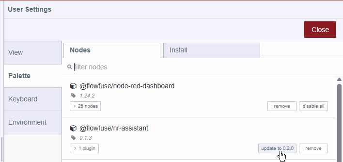 Updating assistant on Node-RED 4