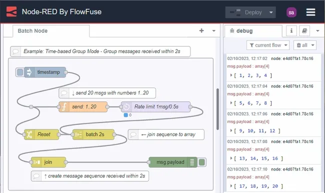 Batching messages into 2 second groups