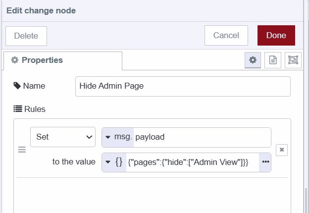 Screenshot displaying the change node which contains payload to display admin page "Screenshot displaying the change node which contains payload to hide admin page"