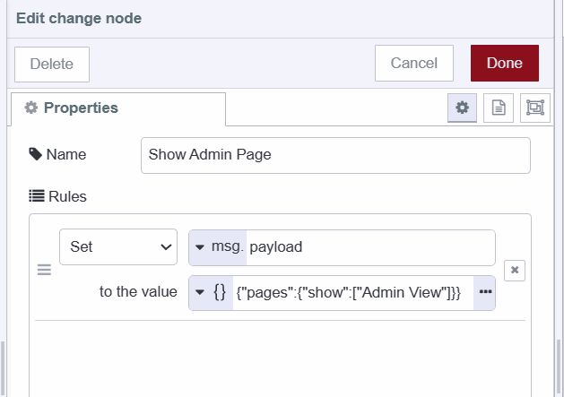 Screenshot displaying the change node which contains payload to show admin page "Screenshot displaying the change node which contains payload to show admin page"