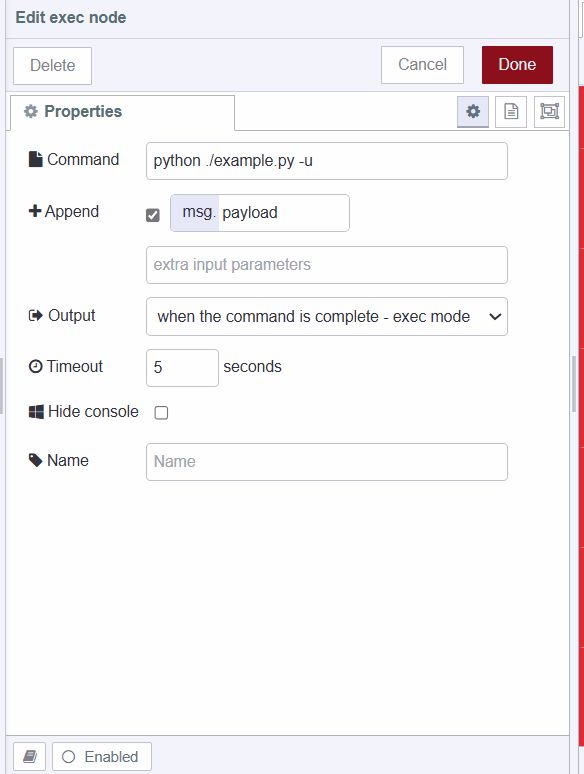 Screenshot of the Exec node executing python file "Screenshot of the Exec node executing python file"