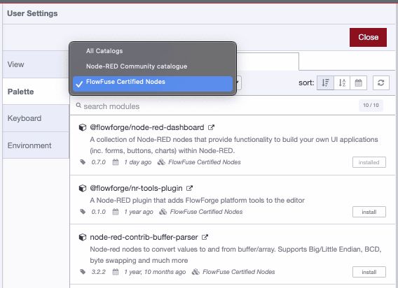 Node-RED palette manager