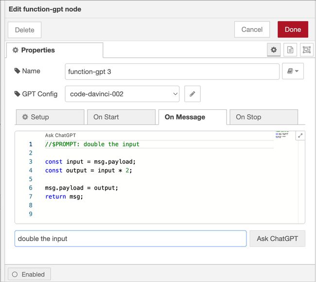 Example of Chat GPT to generate contents of a function node