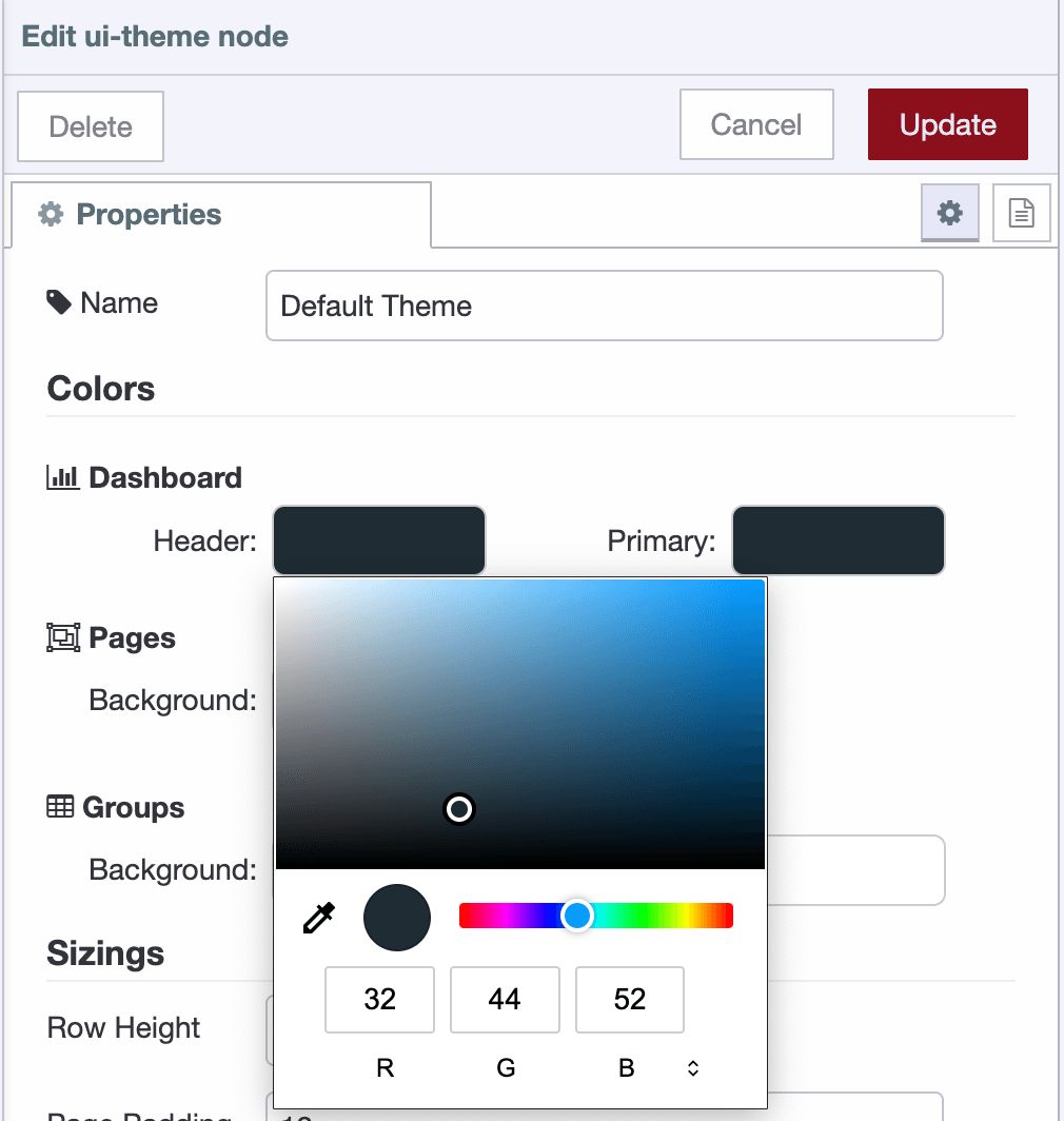 Color tool for selecting colors for the theme