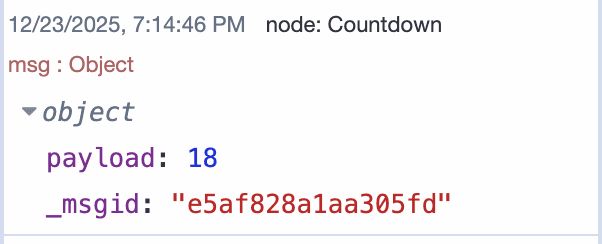 Countdown node output showing remaining time updates