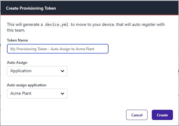 Screenshot of creating a provisioning token