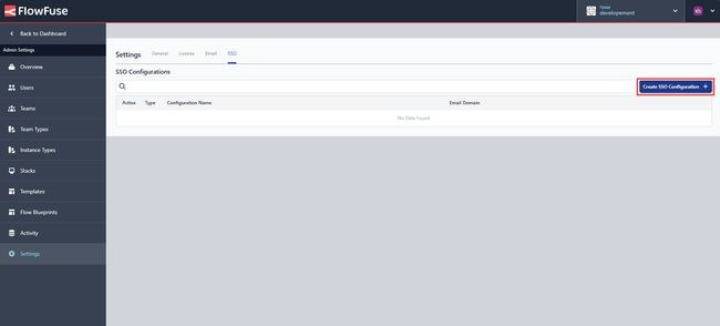 Screenshot showing the 'create sso configuration' button "Screenshot showing the 'create sso configuration' button"