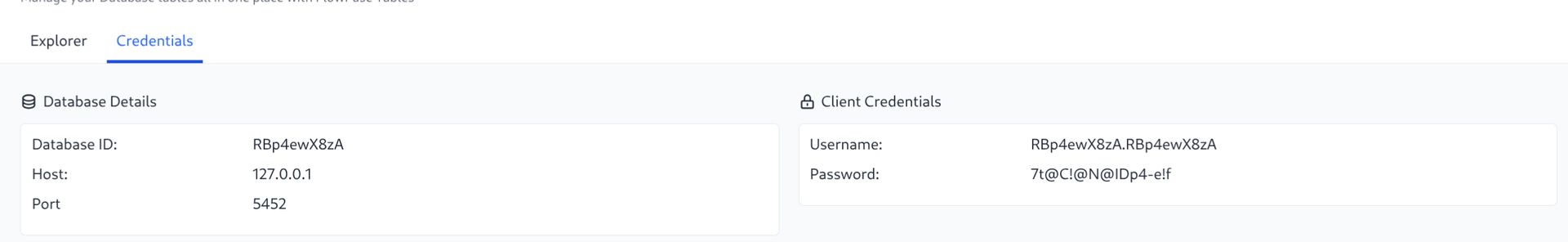 Screenshot of credentials