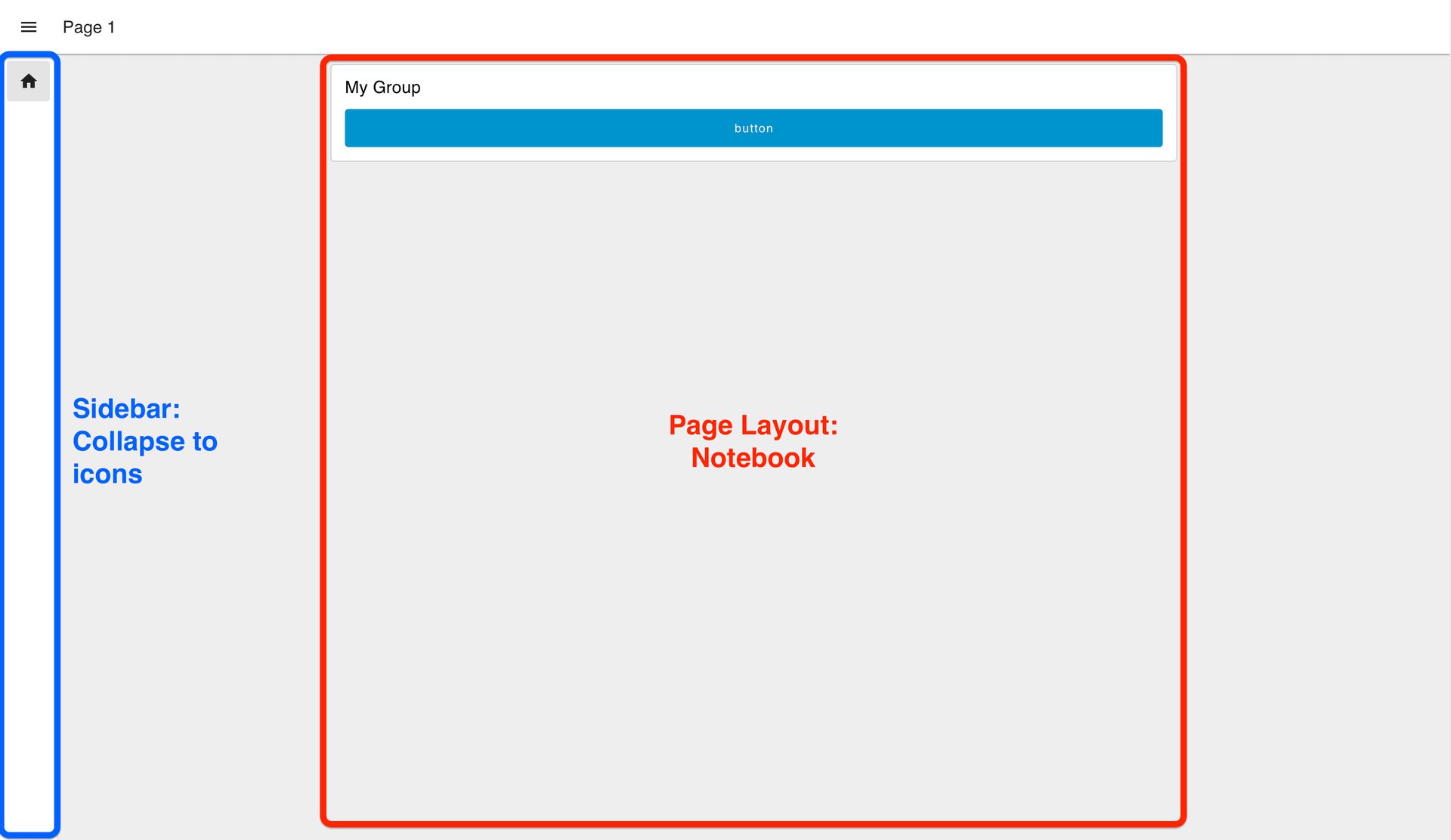 Example of the "Notebook" layout and "Collapse to icons" sidebar