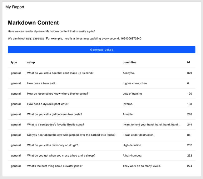 Screenshot to show how an inject node can drive content of a ui-markdown node