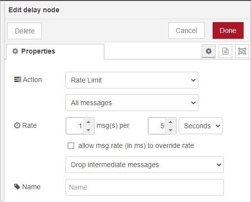 Screenshot showing the delay node properties tab "Screenshot showing the delay node properties tab"