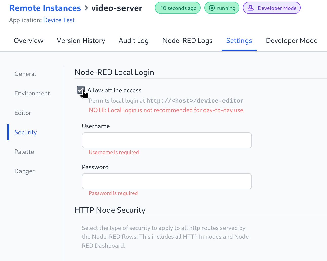 Device Allow Offline Access Settings