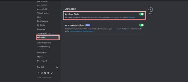Screenshot showing the 'Developer mode' option "Screenshot showing the 'Developer mode' option"