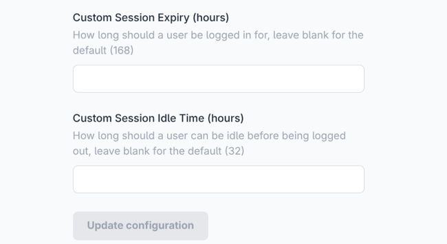 Settings for Custom Session lifetime
