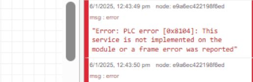 "Error: This service is not implemented on the modeul or frame error was reported"