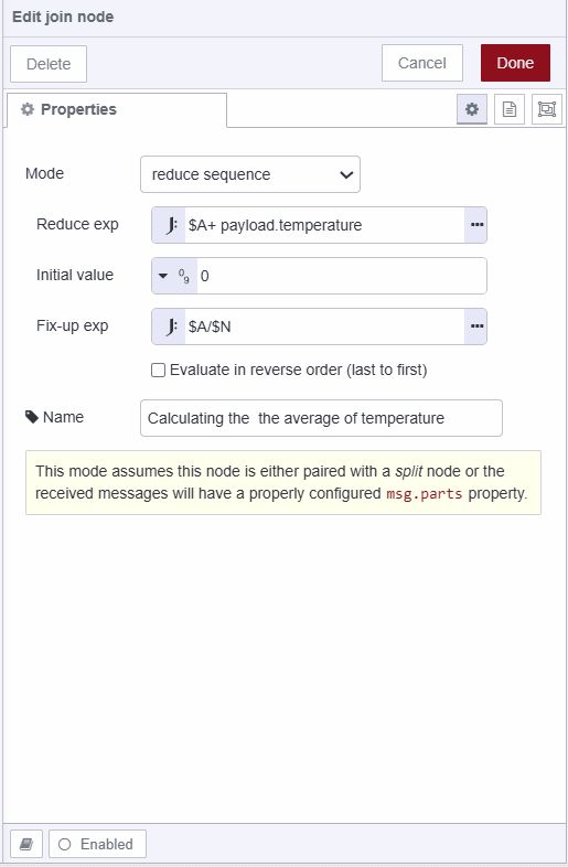 Screenshot of join node calculating average of the temperature "Screenshot of join node calculating average of the temperature"