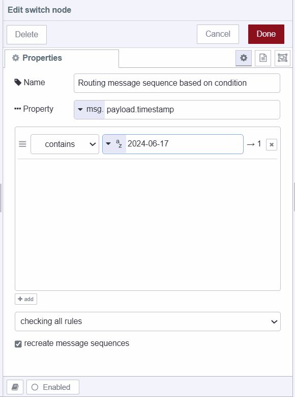 Screenshot switch node filtering data bases on timestamp "Screenshot of switch node filtering data bases on timestamp"