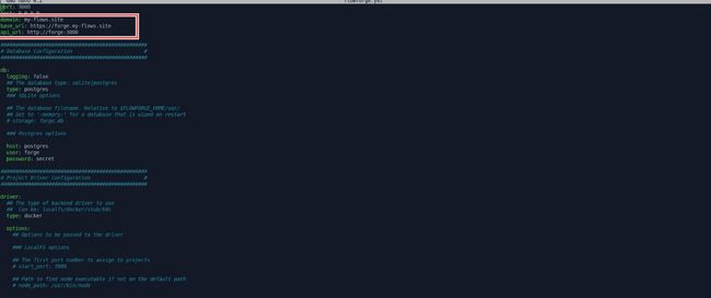 Screenshot of the terminal showing the update made in 'base_url' in the `flowforge.yml` file for SSL configuration "Screenshot of the terminal showing the update made in 'base_url' in the `flowforge.yml` file for SSL configuration"