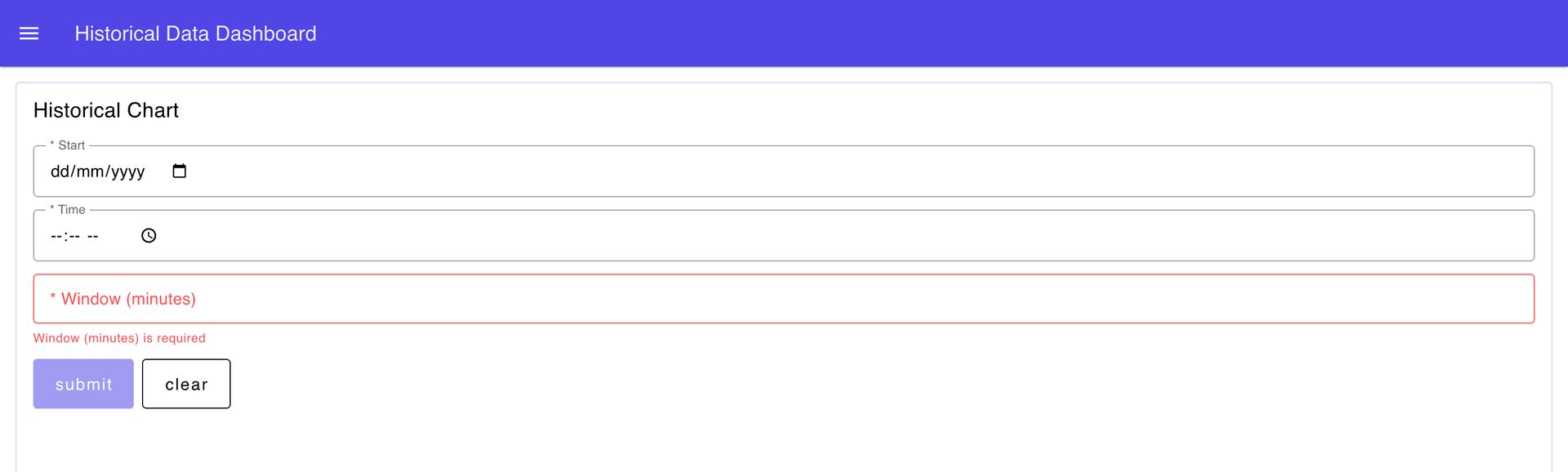 Complete time range selector form