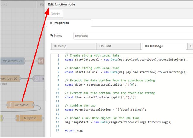 Screenshot of the function node properties tab "Screenshot of the function node properties tab"