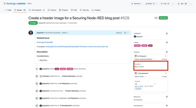 Screenshot from GitHub to show where to set the deadline for an Art Request Screenshot from GitHub to show where to set the deadline for an Art Request
