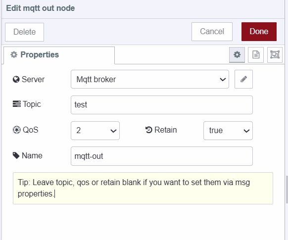 Screenshot of the mqtt-out node configuration "Screenshot of the mqtt-out node configuration"