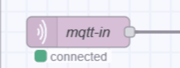 Screenshot of the mqtt node status showing node is connected successfully to the broker "Screenshot of the mqtt node status showing node is connected successfully to the broker"