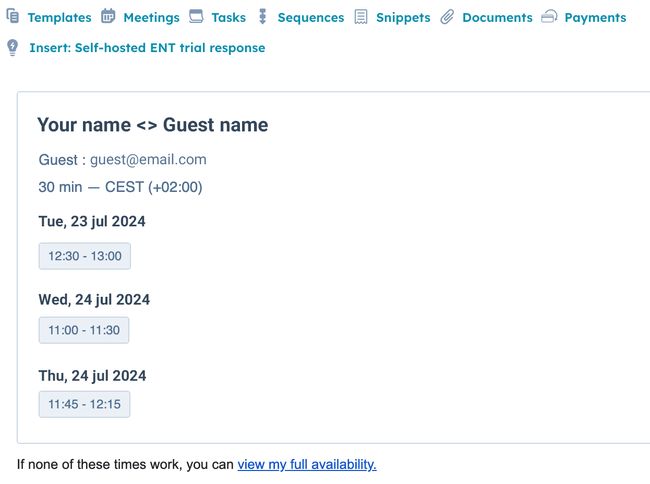 E-mail message with options