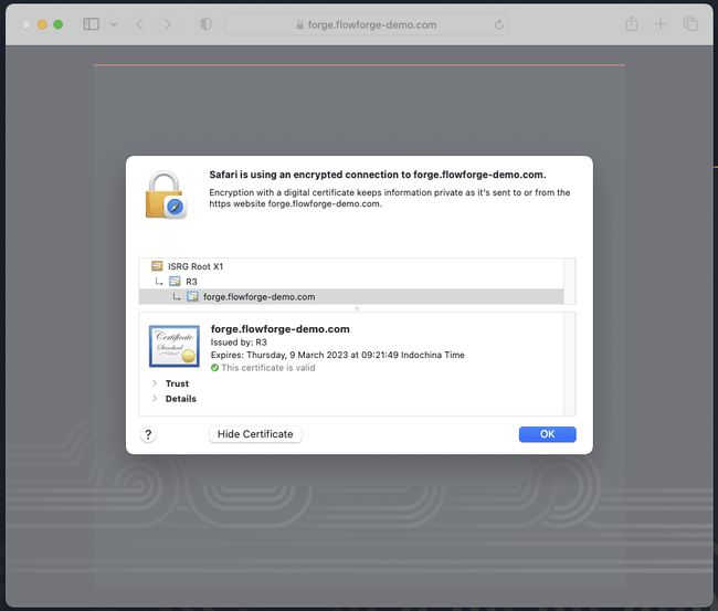 A screenshot from Safari web browser showing that the traffic to FlowFuse is encrypted A screenshot from Safari web browser showing that the traffic to FlowFuse is encrypted