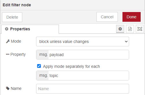 Filter node configuration