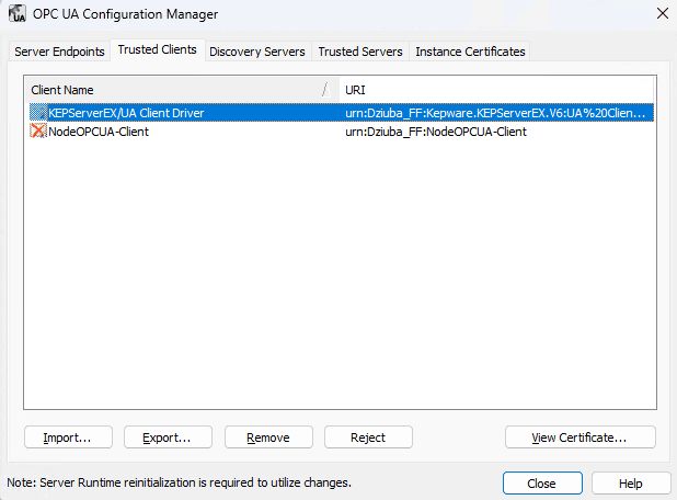 kepware node-red trusted client before