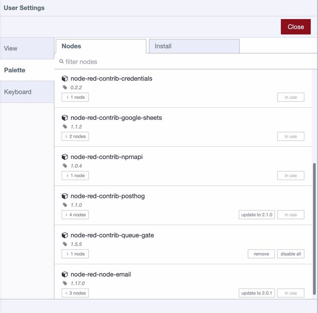 "List of nodes installed, including unused nodes"
