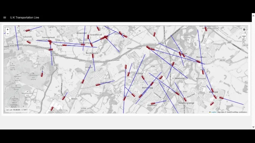 "Image displaying live locations of UK public transport on the dashboard"