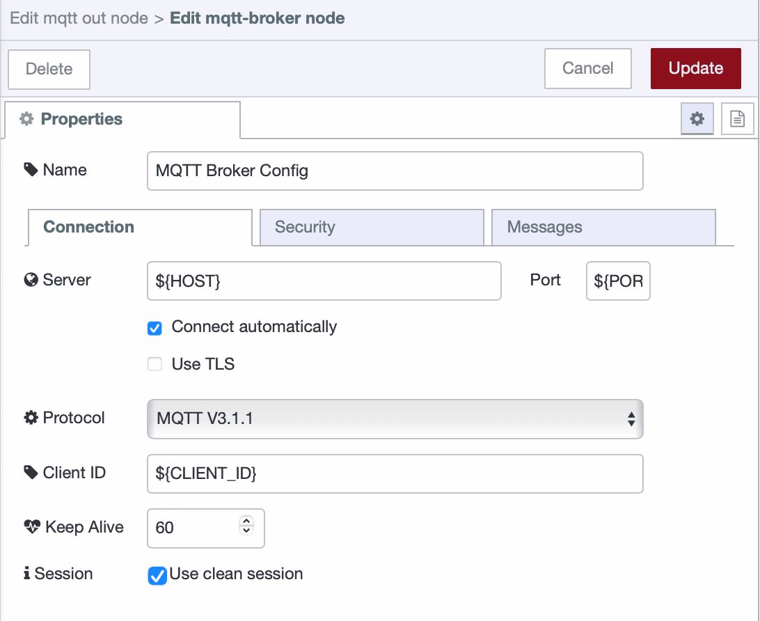Setting up MQTT connection using environment variables.