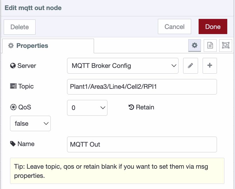 Configuring mqtt-out node