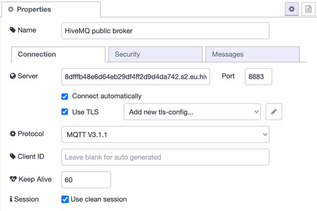 Configure the MQTT broker in Node-RED