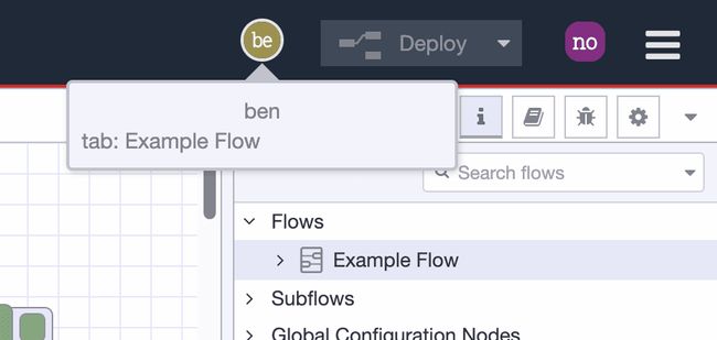 Screenshot of Node-RED with additional user icons in the header