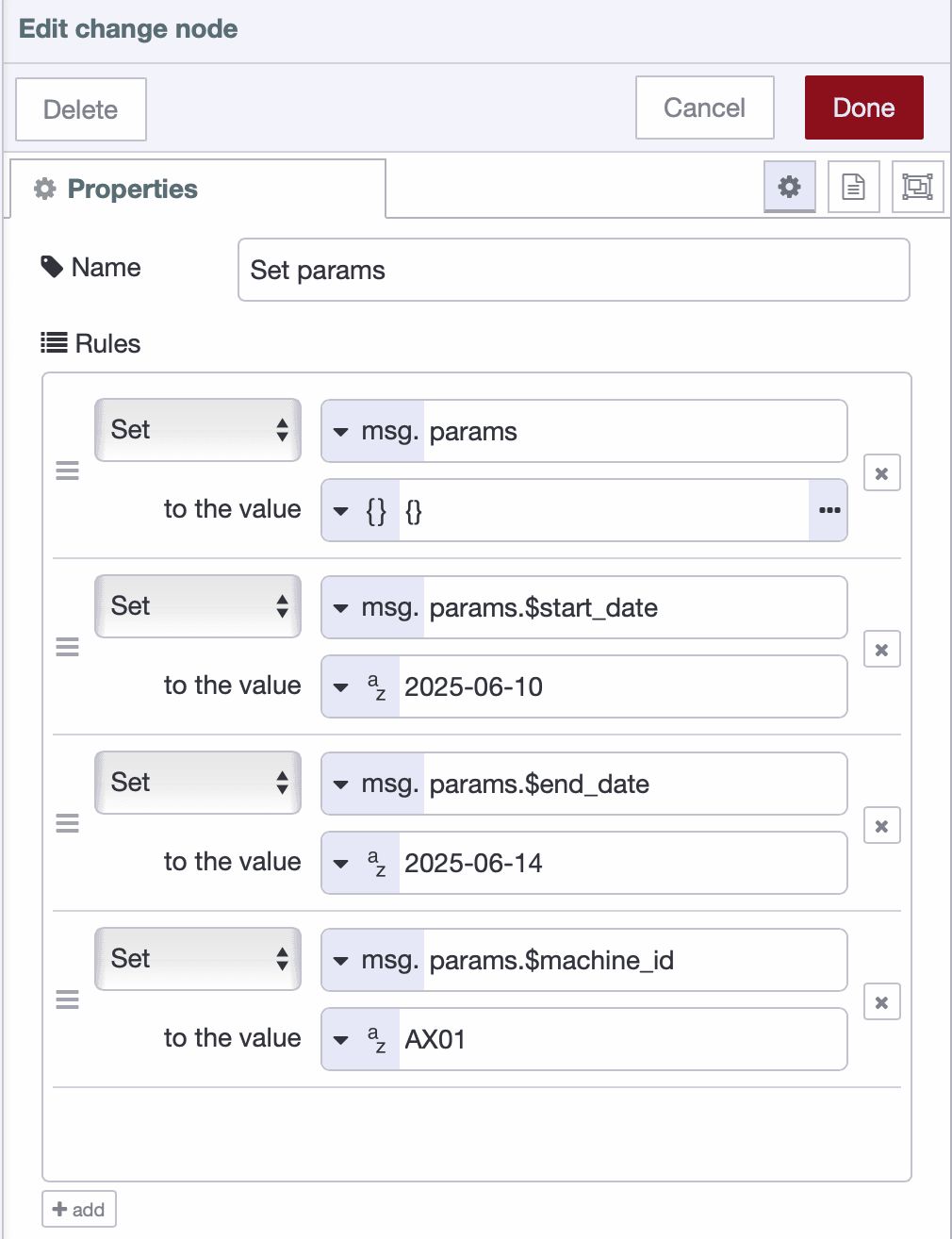 Change node setting parameters