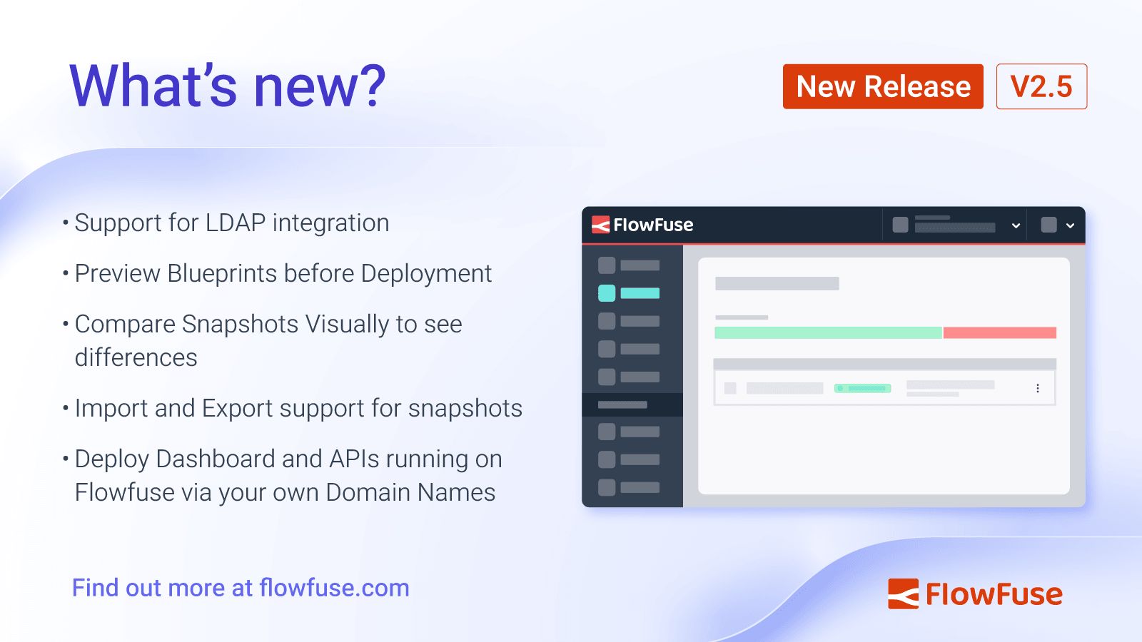 Image representing FlowFuse 2.5: New features to visualize snapshots, LDAP integration, and more