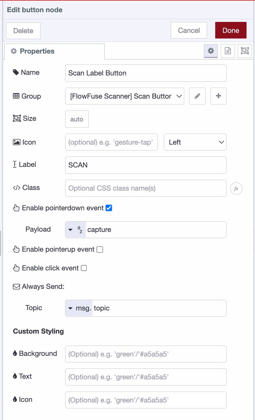 Scan Label Button Widget Configuration
