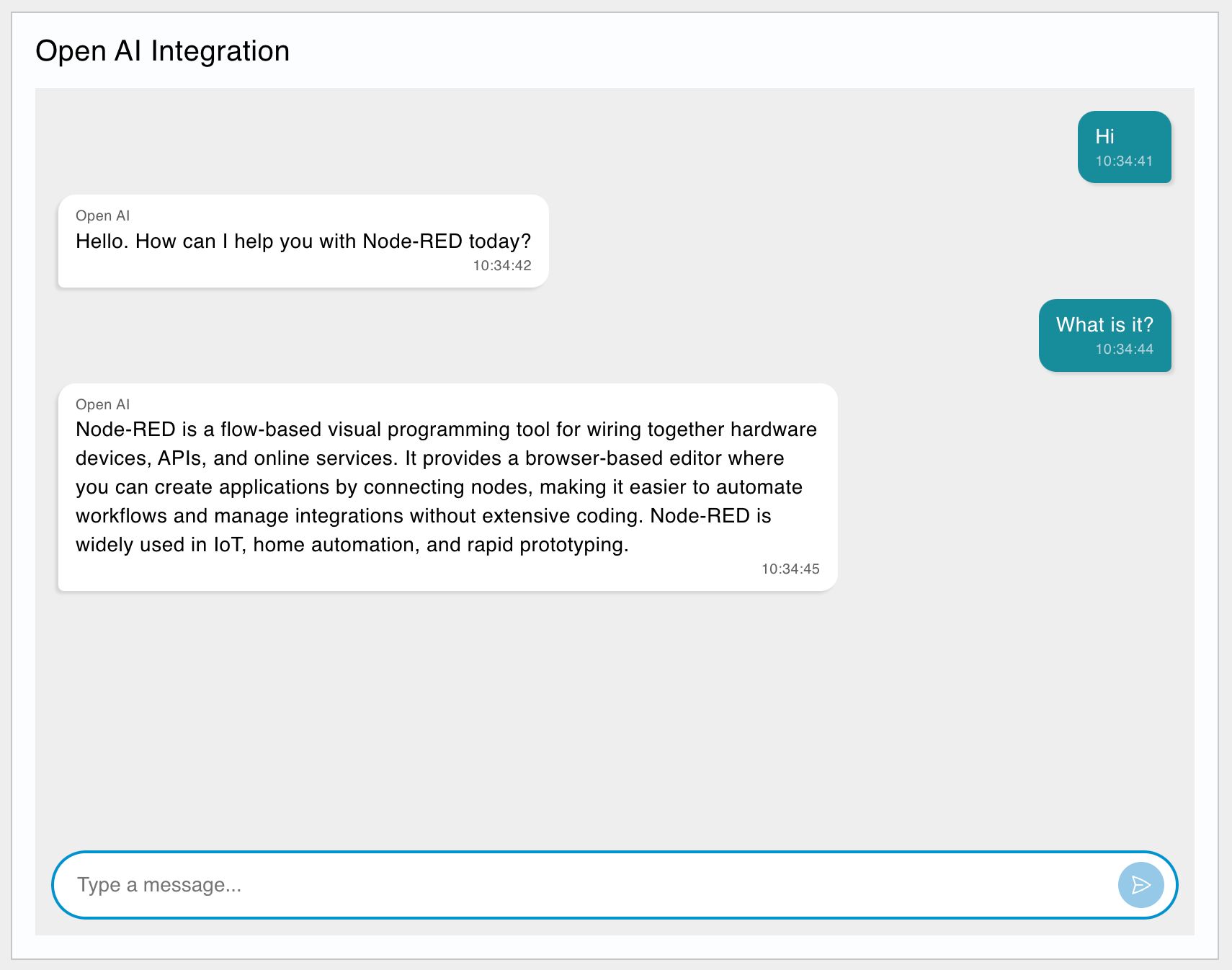 Screenshot of a Dashboard with a Chat Widget to interface with an OpenAI Agent