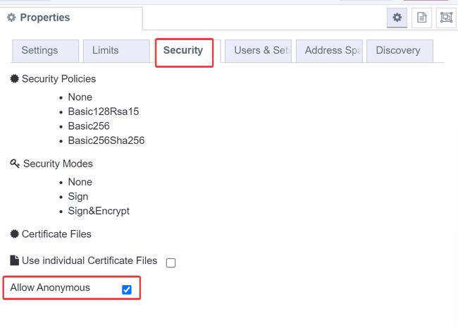 Screenshot showing the Security Tab of compact server node