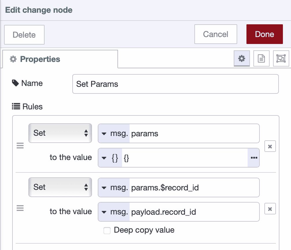 Change node preparing parameters for marking record as sent