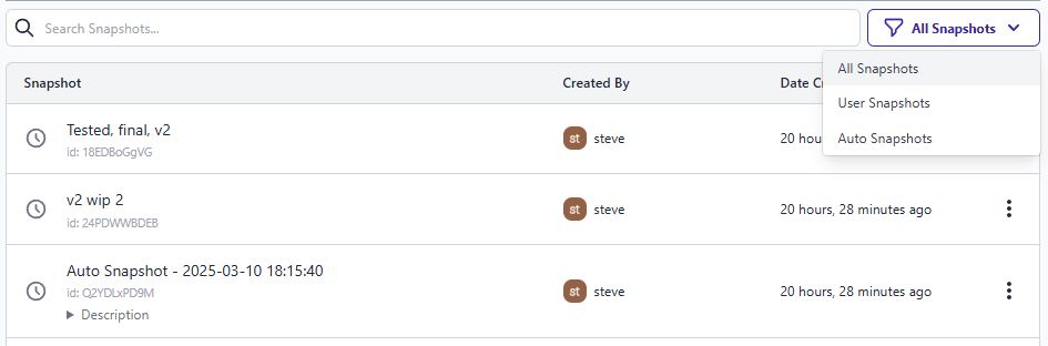 Screenshot of the new Snapshot filter