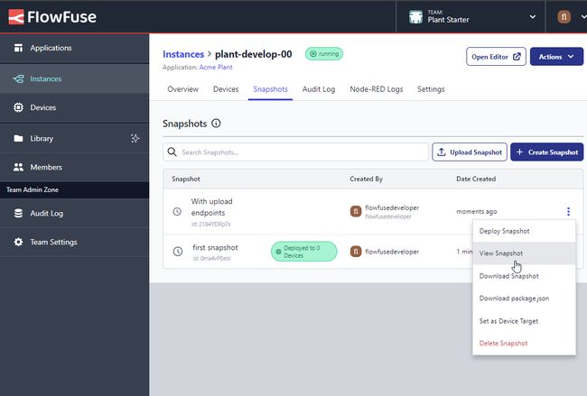 Screenshot to show the available "Actions" for a given Snapshot