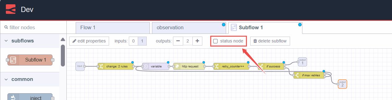 Option to add status for subflow